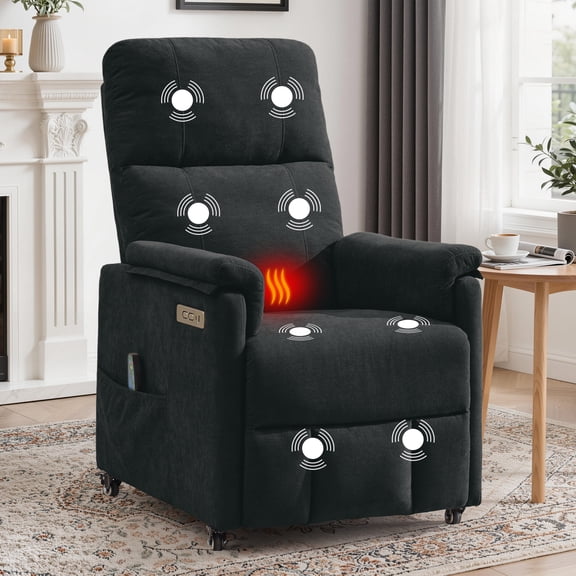 GEEYOO Power Recliner Chair for Adults with Massage and Heat,Electric Recliner Chair with Wheels and USB Ports,Small Recliner Chair for Small Spaces for Living Room,Black