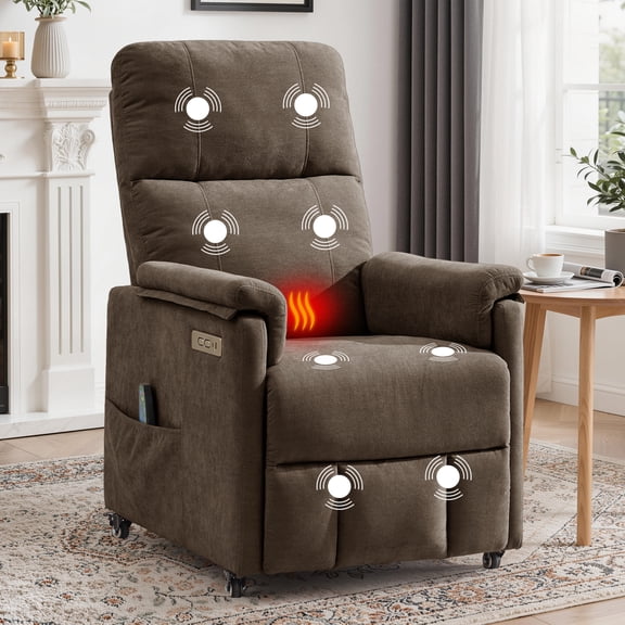GEEYOO Power Recliner Chair for Adults with Massage and Heat,Electric Recliner Chair with Wheels and USB Ports,Small Recliner Chair for Small Spaces for Living Room,Brown