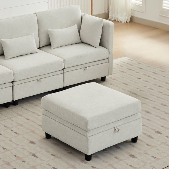 GEEYOO Square Storage Ottoman Module for Modular Sectional Sofa,Modern Velvet Comfy Footrest,Beige