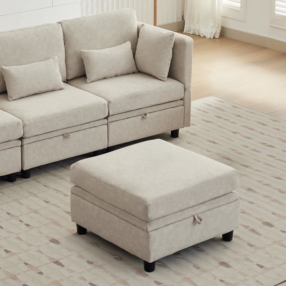 GEEYOO Square Storage Ottoman Module for Modular Sectional Sofa,Modern Velvet Comfy Footrest,Khaki