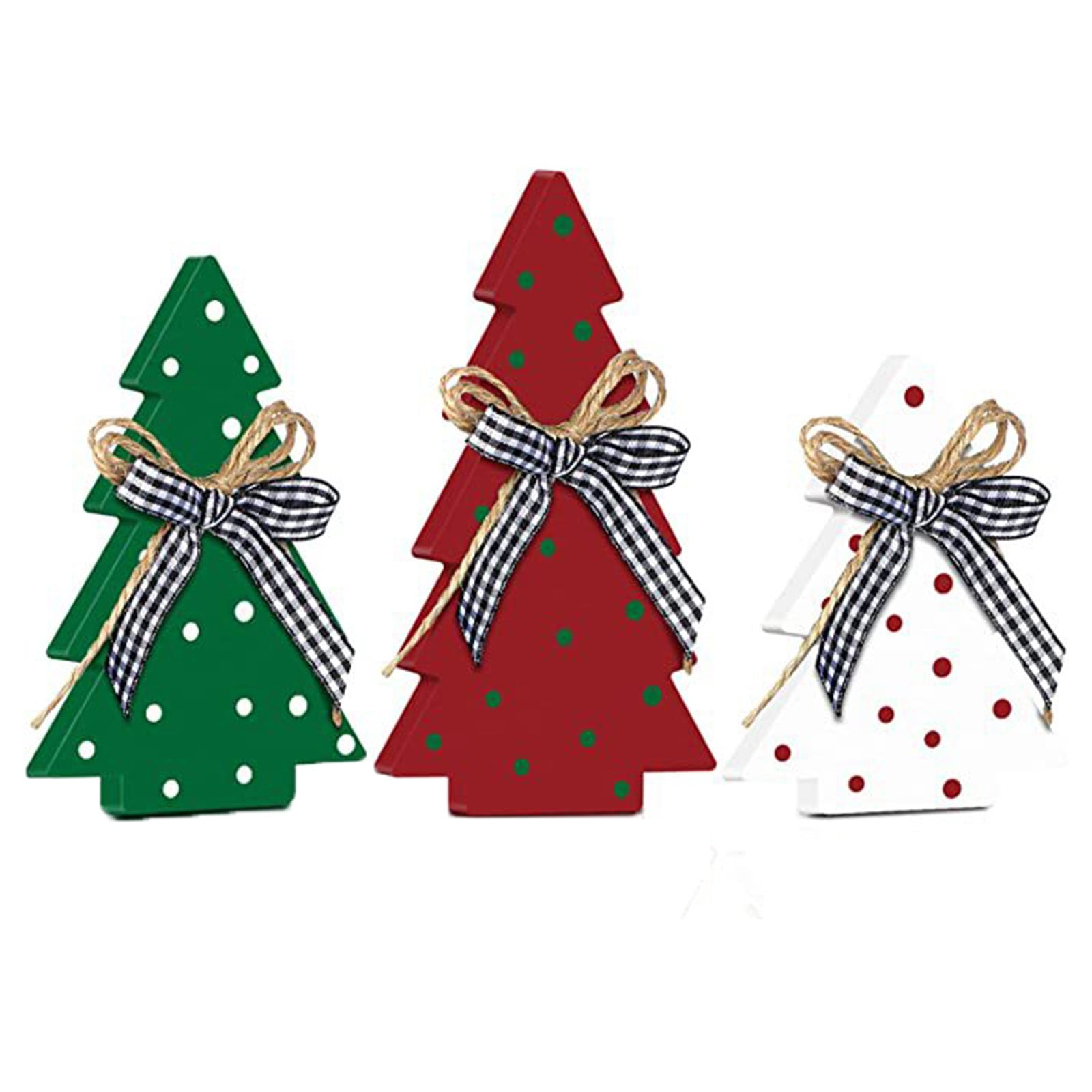 GEGNXA 3 Pieces Rustic Wood Table Christmas Trees Centerpiece For Table Polka Dot Farmhouse Decor