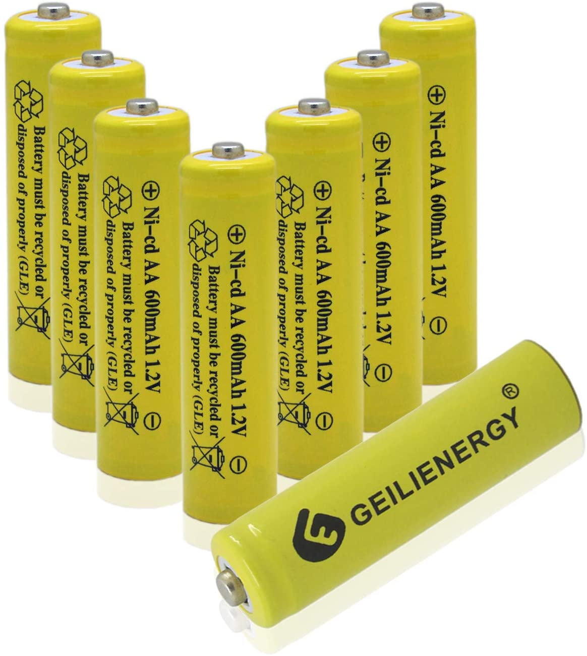 GEILIENERGY Solar Light AA NiCd AA 600mAh 1.2V Rechargeable Batteries for Solar Lamp Garden Lights(8 PCS) 8PCS NiCd 600mAh Yellow Color