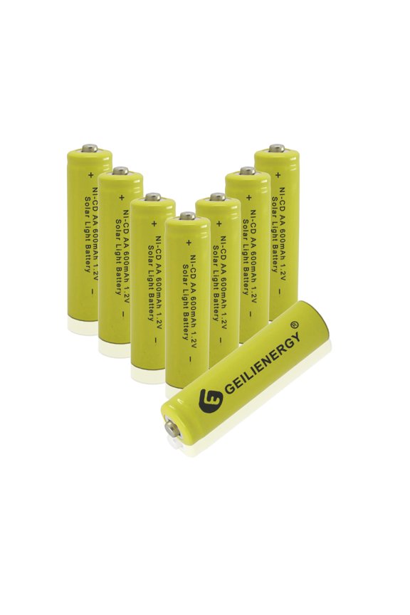 Solar Light Batteries AA NiCd AA 600mAh 1.2V Rechargeable for Garden Lights Remotes Mice(8 Pack)