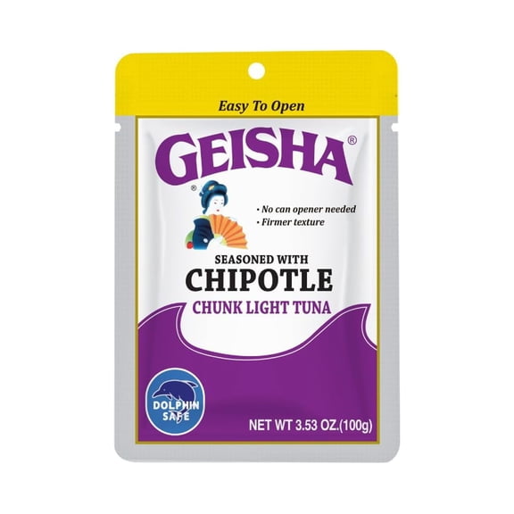 GEISHA Chunk Light Tuna Seasoned with Chipotle Sauce 3.53oz (Pack of 12), Tuna| HALAL & Kosher Certified  Gluten Free  Wild Caught  Dolphin Safe Catch  Good Source of Protein