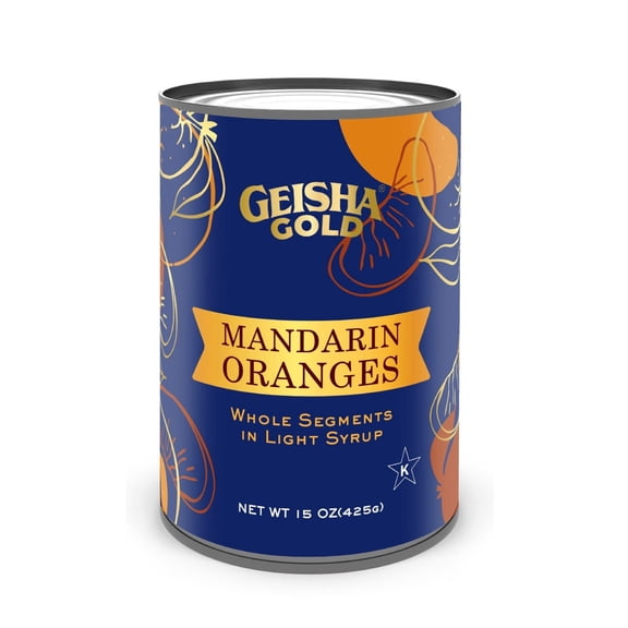 GEISHA GOLD Mandarin Oranges Whole Segments in Light Syrup 15 OZ. (Pack of 24), Mandarin Orange | Kosher Certified No Saturate & Trans Fat Gluten Free Only LL size