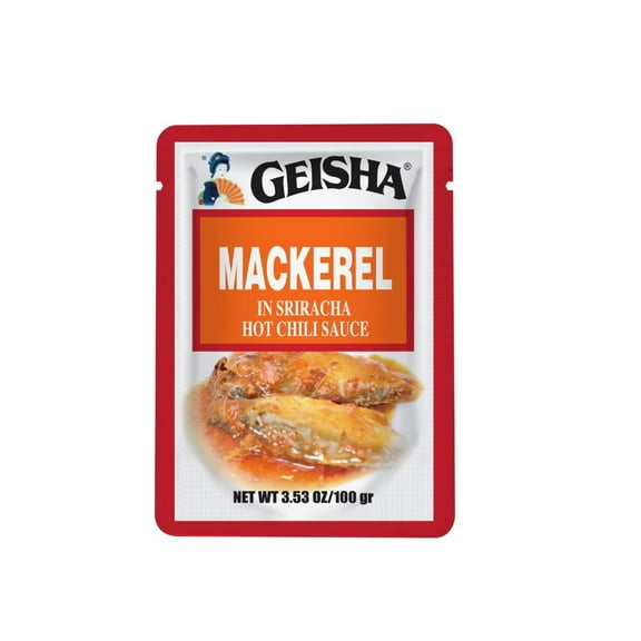 GEISHA Mackerel in Sriracha Hot Chili Sauce 3.53oz (Pack of 24), Mackerel| HALAL & Kosher Certified Gluten Free Wild Caught Good Source of Protein