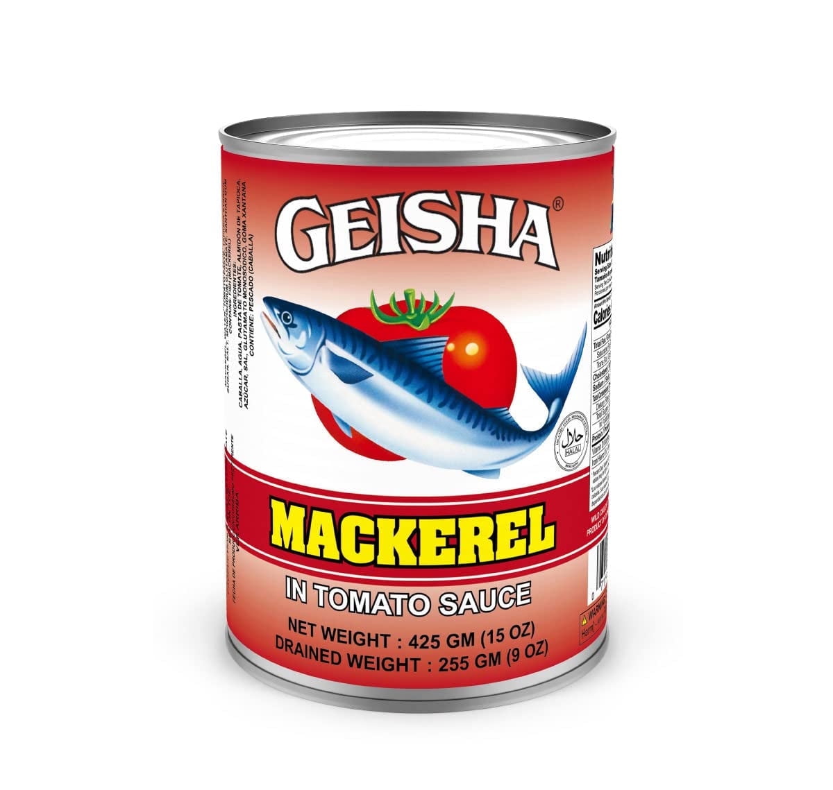 GEISHA Mackerel in Tomato Sauce 15OZ. (Pack of 12), Scomber Japonicus| Halal Certified － Good Source of Protien － Wild Caught －Tomato Sauce