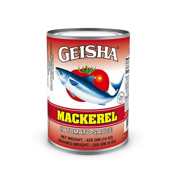 GEISHA Mackerel in Tomato Sauce 15OZ. (Pack of 12), Scomber Japonicus| Halal Certified Good Source of Protien Wild Caught Tomato Sauce