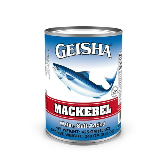 GEISHA Mackerel in Water 15OZ. (Pack of 12), Scomber Japonicus| Halal Certified Good Source of Protien Wild Caught No Food Additives