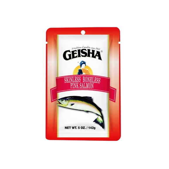 GEISHA Skinless Boneless Pink Salmon 5oz (Pack of 12), Pink Salmon| HALAL - Contains 9g of Protein - Kosher - Zero Trans Fat Gluten Free - No Sugar Added Wild Caught