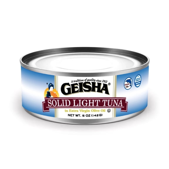 GEISHA Solid Light Tuna in Extra Virgin Olive Oil 5.00oz(Pack of 12), Tuna | Zero Trans Fat - No Sugar Added  Excellent Source of Protein(52% DV per serving)  Dolphin Safe  Extra Virgin Olive Oil