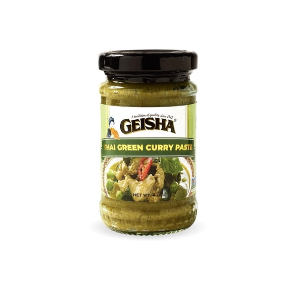 GEISHA THAI GREEN CURRY PASTE N.W 4oz(Pack of 12), Curry Paste | Spicy Level-Hot, Halal Certified, Vegan Certified, NON-GMO certified, Product of Thailand, Zero Saturated Fat and Zero Trans Fat