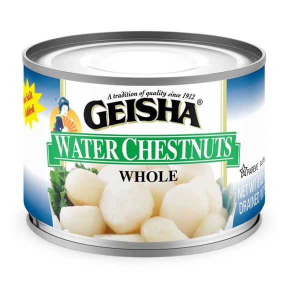 GEISHA Water Chestnuts Whole 8OZ. (Pack of 12), Water Chestnuts | Kosher Certified  No Salt & Sugar added  Gluten FreeLess than 100 Calories per Container