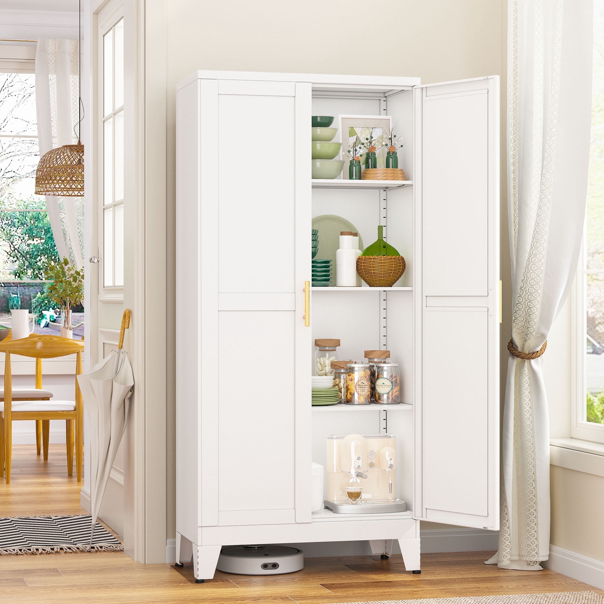 GEITIN Freestanding Metal Pantry Storage Cabinet Cupboard for Kitchen Dining Room Living Room