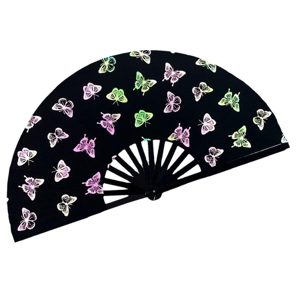 GEKUPEM Large Rave Folding Hand Fabric Fan Women/Men Foldable Festival