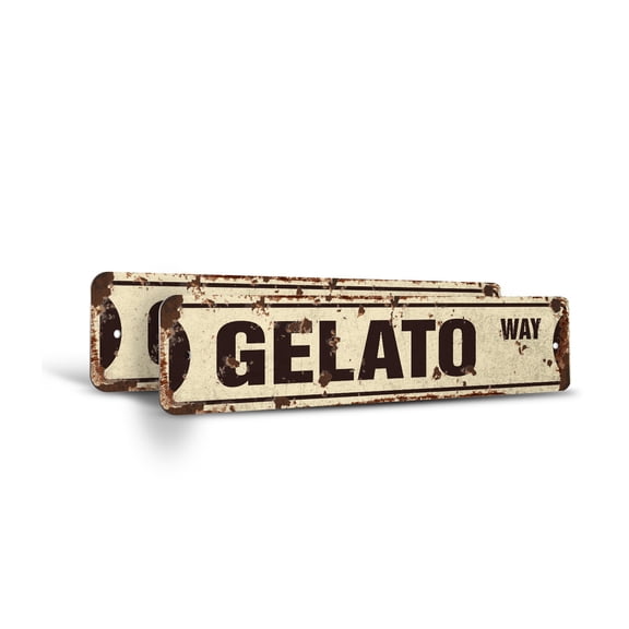 GELATO Vintage Style Rustic Street Sign – (2 Pack) Shop Lover Store Italian Ice Retro Decorative Wall Sign for Home, Bar, Garage, or Outdoor Use | 6" X 24" Plastic Road Sign