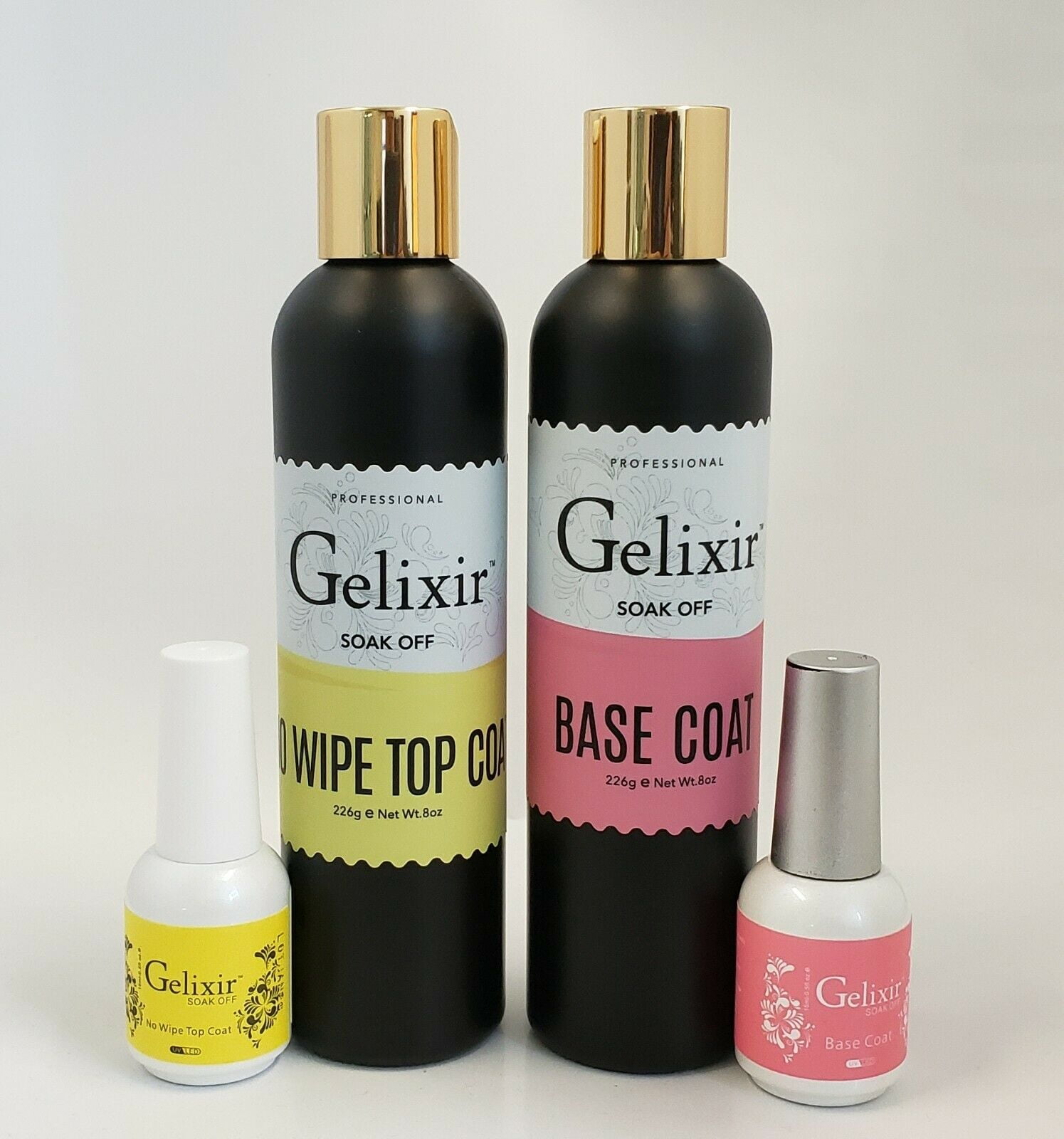 GELIXIR LED/UV Soak off Gel - Bundle Base Coat & No-wipe Top coat Refill 8 & 0.5 fl. oz