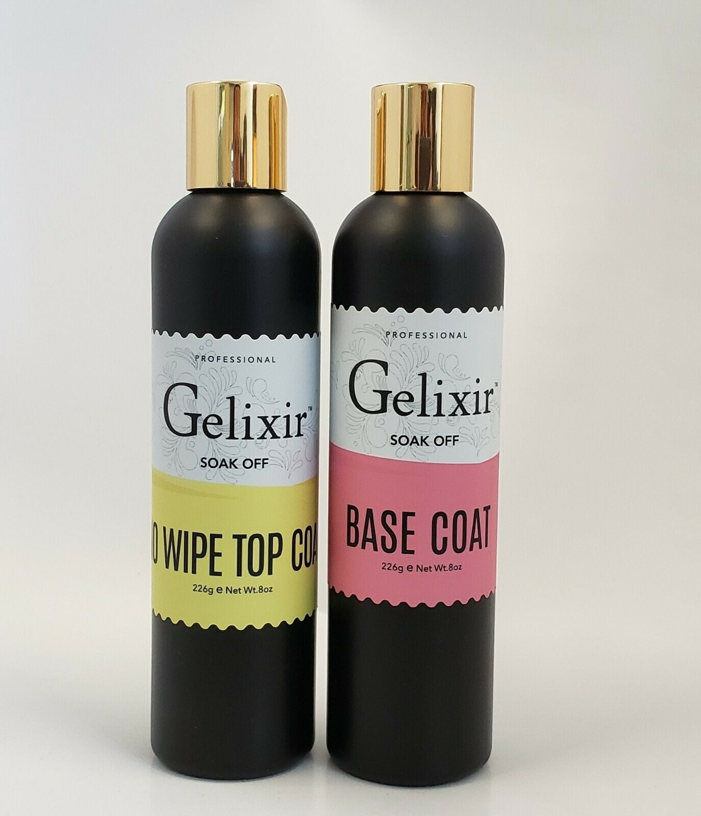 GELIXIR LED/UV Soak off Gel - Bundle Base Coat & No-wipe Top coat Refill 8oz