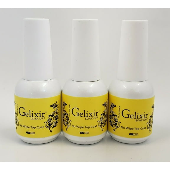GELIXIR - Manicure Soak Off Gel No-Wipe Top coat 0.5 fl.oz - Pack of 3