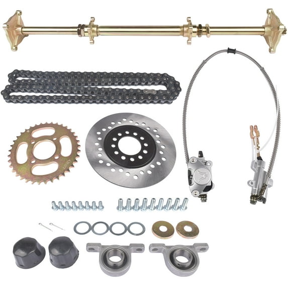 GELUOXI 32" Go Kart Completed Rear Live Axle Kit, Sprocket+Hub+Brake Assembly+Chain+Disc