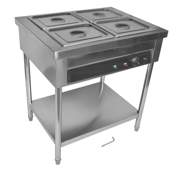 GELUOXI 4-Pan Commercial Food Warmer, 4 x 1/2 Pans Electric Steam Table, 1500W Professional Buffet Catering Food Warmer with Shield Undershelf Wheels, Stainless Steel Server for Party Restaurant