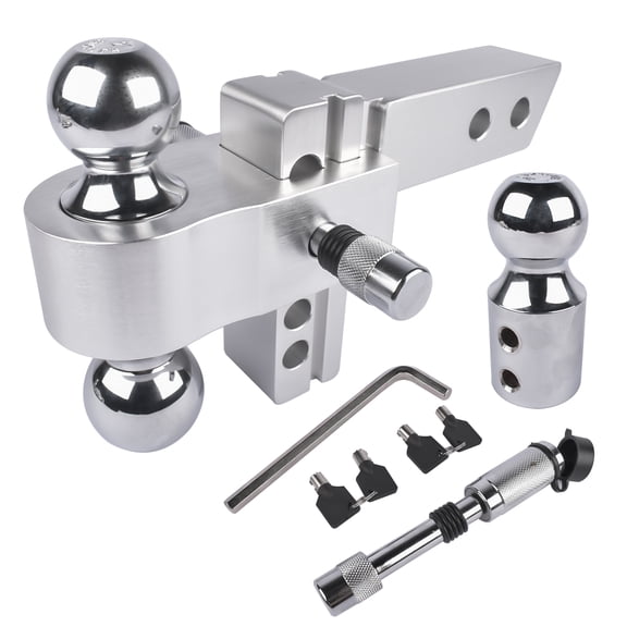 GELUOXI Adjustable Trailer Tow Hitch 2" Receiver 4" Drop/Rise Aluminum Drop Hitch 12500 LBS Tri-Ball