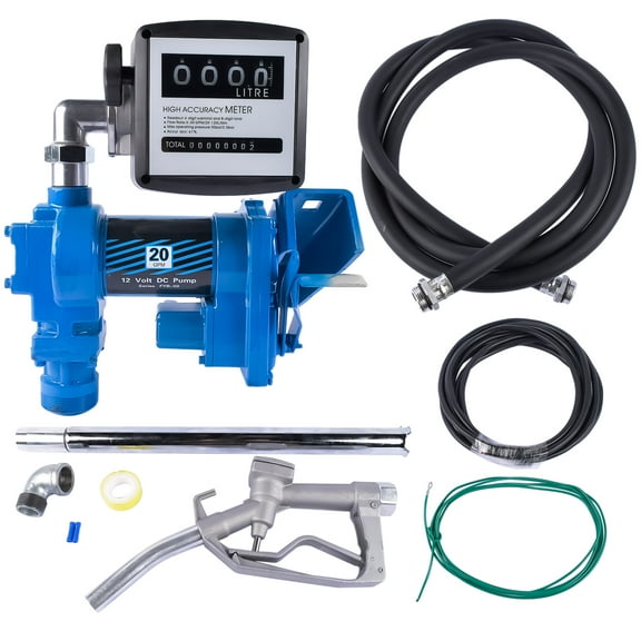 GELUOXI Blue Fuel Transfer Pump 20GPM 12V for Gasoline Diesel Kerosene with Oil Meter Discharge Hose