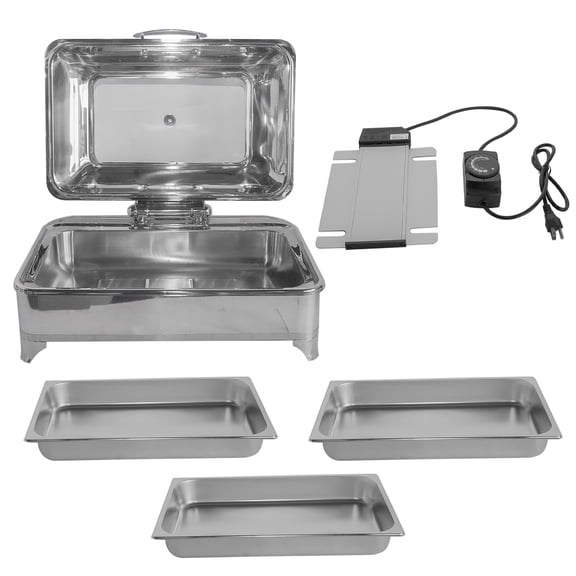 GELUOXI Electric Chafing Dish 9L/9.5QT 400W Food Warmer Buffet Electric Chafing Dish Restaurant Food Warmer Display Electric Buffet Servers and Warmers with Glass Lid for Catering 3 plates