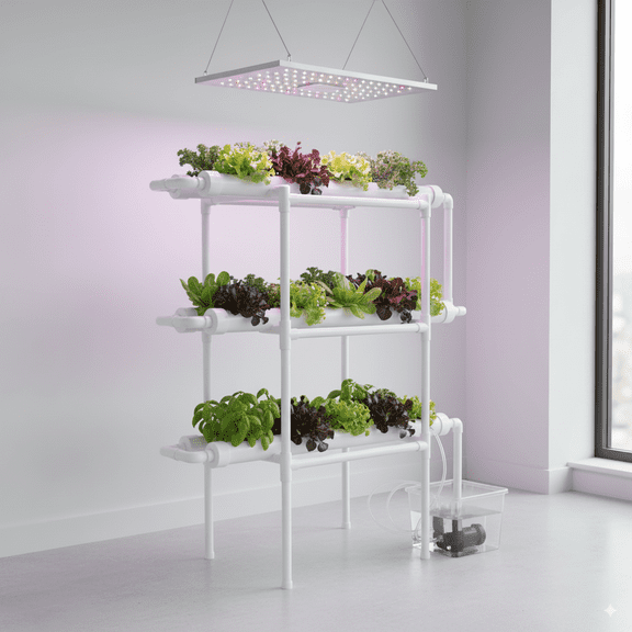 GELUOXI Hydroponic Grow Kit, 3 Layer 108 Plant Sites 12 Food-Grade PVC-U Pipes Hydroponics Planting System with Water Pump, Pump Timer, Nest Basket and Sponge for Leafy Vegetables