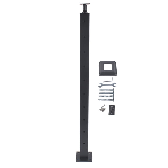 GELUOXI L-drilled Corner Post 35"x2"x2" Adjustable Top Cable Railing Post Top Mount One-Post Corner Solution Stainless Steel Black Finish Wood Concrete Level Deck