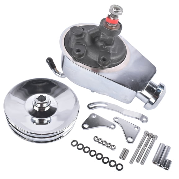 GELUOXI Power Steering Pump w/ Bracket 2 Groove Keyway Pulley for Small Block Chevy 265 283 305 327 350 383 400 Engines