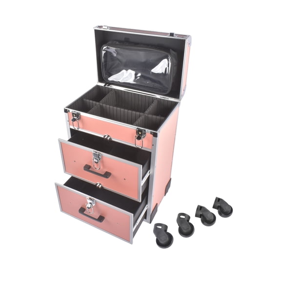 GELUOXI Professional Rolling Makeup Train Case with Drawers, Makeup Case on Wheels, Nail Tech Rolling Cart Storage Organizer Trolley Make up Case for Travel Makeup/Nail Art/Hair Styling,Gold