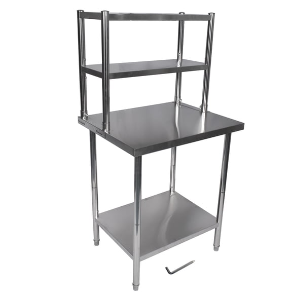 GELUOXI Stainless Steel Table with Overshelves, 30" X 24" Work Table with 30" X 12" Shelf, Metal Table Prep Table for Home Kitchen Restaurant Garage Warehouse
