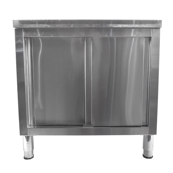 GELUOXI Stainless Steel Work Table with Cabinet 31.5"x19.6",Commercial Kitchen Workbench with Sliding Doors for Prep Work, Heavy Duty Prep Table for Restaurant,Garage,Warehouse