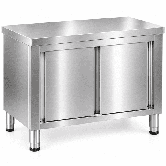 GELUOXI Stainless Steel Work Table with Cabinet 39.3"x19.6",Commercial Kitchen Workbench with Sliding Doors for Prep Work, Heavy Duty Prep Table for Restaurant,Garage,Warehouse