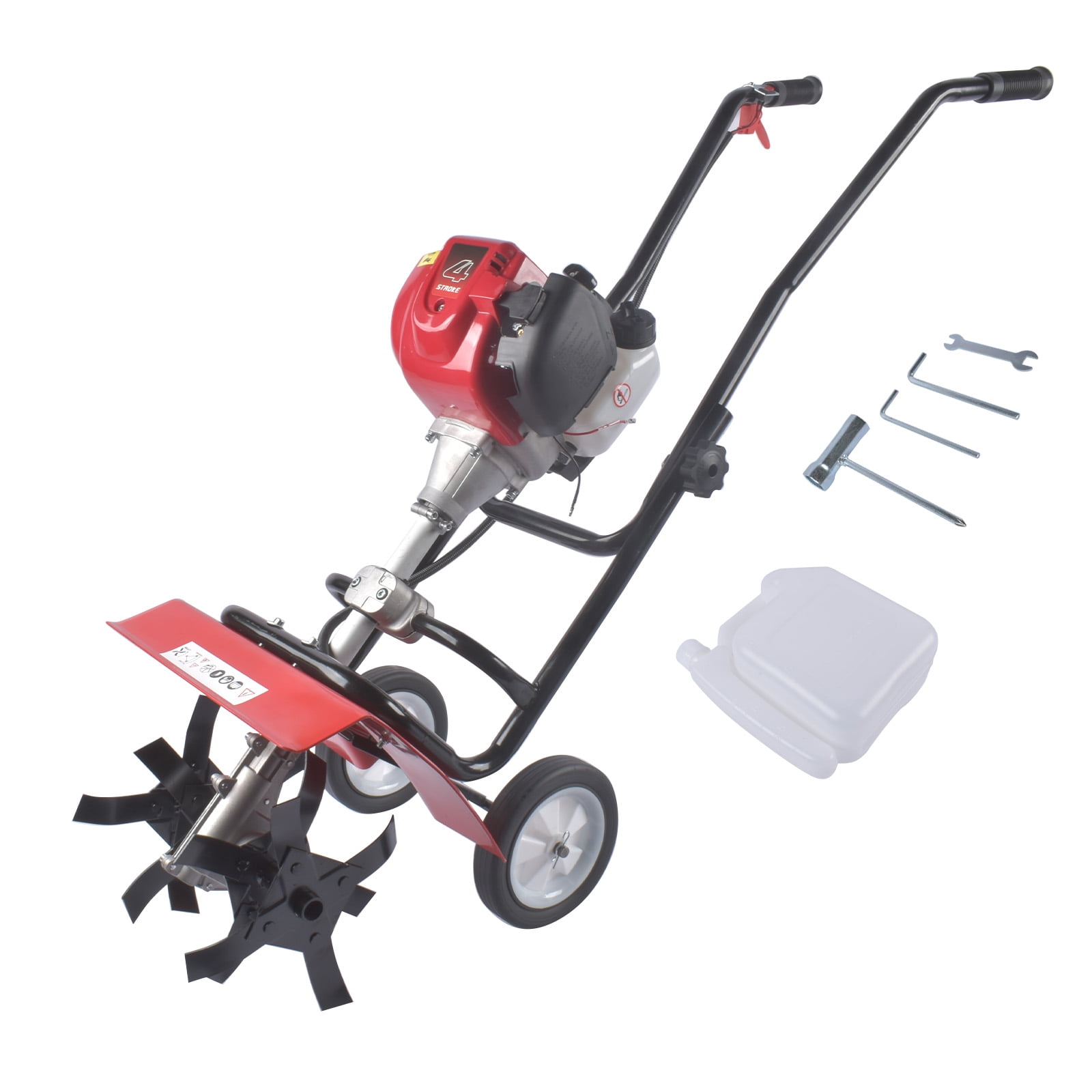 GELUOXI Tiller Cultivator Gas Powered, 31CC 4-Stroke Garden Cultivator, Tiller with 4 Steel Adjustable Front Tines for Lawn, Garden and Field Soil Cultivation