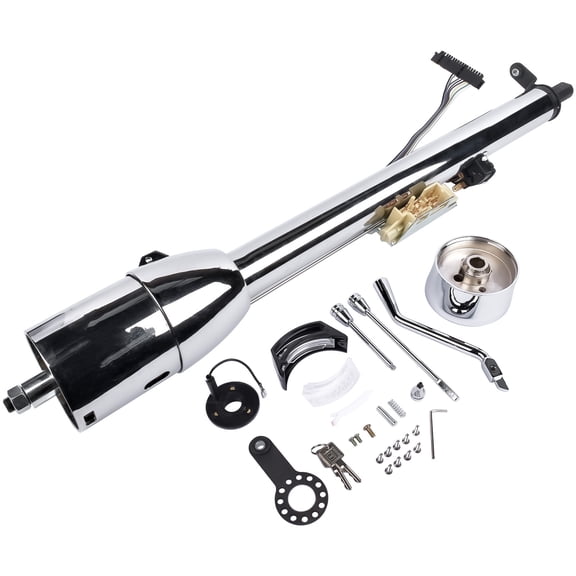 GELUOXI Universal GM 30" Tilt Steering Column with Shifter w/ 9 Hole Wheel Adapter Key Silver 1Pc