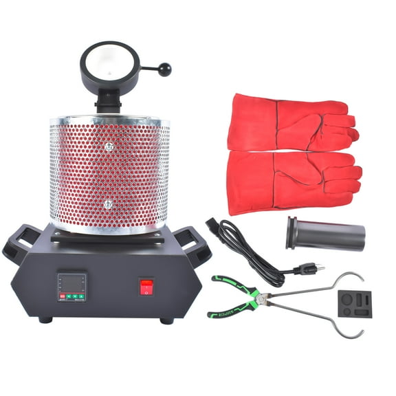 GELUOXI Upgraded 3KG Gold Melting Furnace 1500W 1100°C/2012°F, Compact High-Temperature Metal Casting Furnace with Graphite Crucible for Smelting Aluminum Gold Copper Metal Scrap 110V