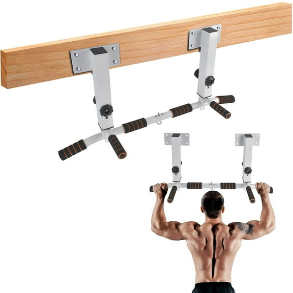 GELUOXI Wall Mounted Pull Up Bar Chin Up bar Multifunctional for Indoor Home Gym Workout, Power Tower Set Training Equipment Fitness Dip Stand Supports to 440 Lbs(white)