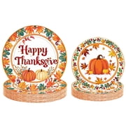 GELXGRIT 48 Pcs Fall Paper Plate AFN1Thanksgiving Disposable Pumpkin Maple Leaves Patterns Dinner Dessert Tableware Supplies for Thanksgiving Harvest Autumn Kitchen Party Decor