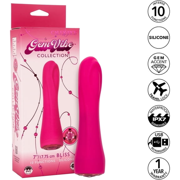 GEM VIBE COLLECTION 7" BLISS RECHARGEABLE WATERPROOF SILICONE G-SPOT VIBRATOR BY CALEXOTICS
