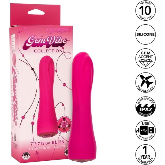 GEM VIBE COLLECTION 7" BLISS RECHARGEABLE WATERPROOF SILICONE G-SPOT VIBRATOR BY CALEXOTICS