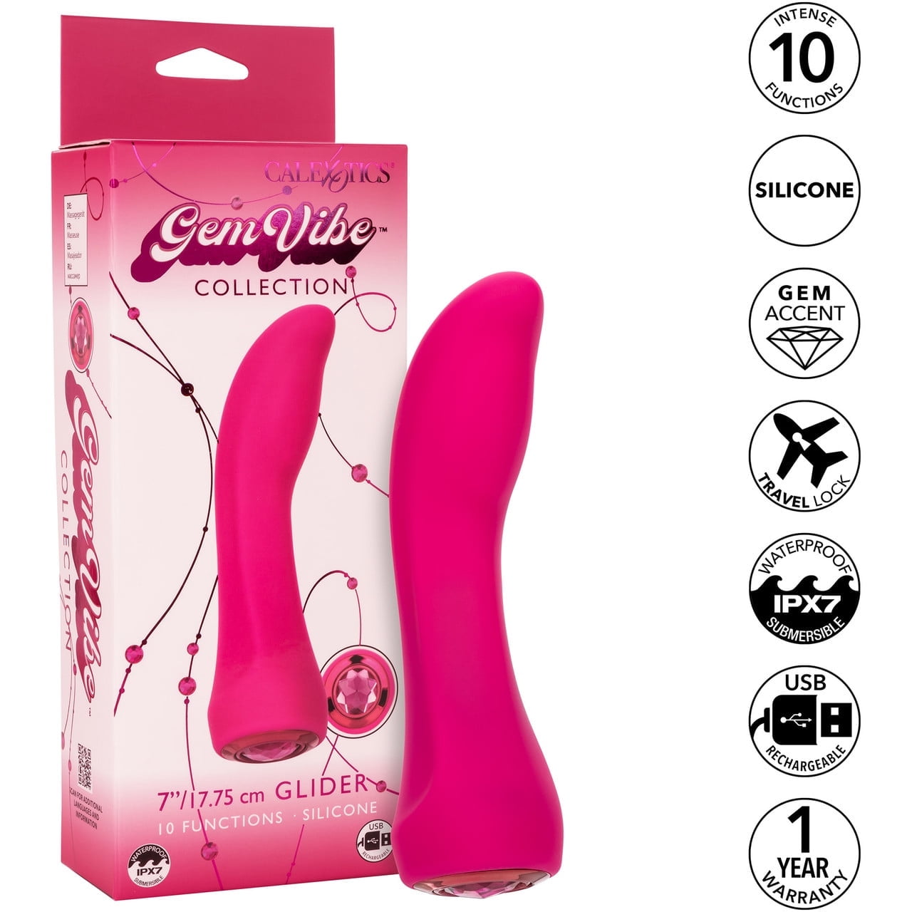 CalExotics Gem Vibe Collection Glider Rechargeable Silicone G-Spot Vibrator - Pink