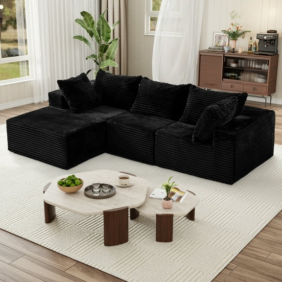 GEMBED 108" Modern L-Shaped Modular Sectional Sofa for Living Room Comfy Cloud Couch with Deep Seat and Movable Ottoman, No Assembly Required, Black