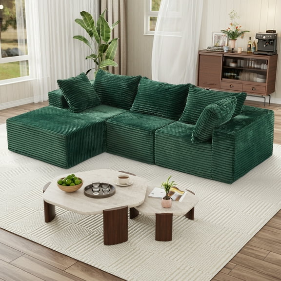 GEMBED 108" Modern L-Shaped Modular Sectional Sofa for Living Room Comfy Cloud Couch with Deep Seat and Movable Ottoman, No Assembly Required, Green