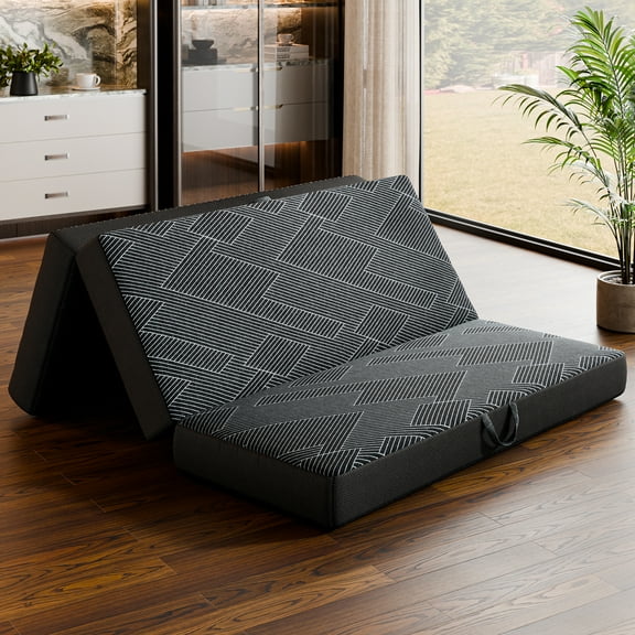 GEMBED 6 inch Tri Fold Mattress Queen Size Memory Foam Mattress Portable Guest Bed with Washable Cover and Non-Slip Bottom, 78" x 58" x 6"