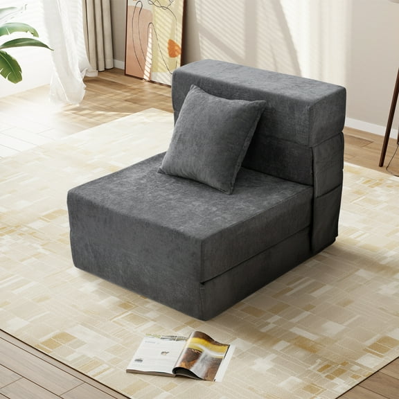 GEMBED Folding Sofa Bed Convertible Sleeper Chair with Pillow Foam Floor Mattress for Living Room/Dorm/Guest/Office, Single Size, Gray