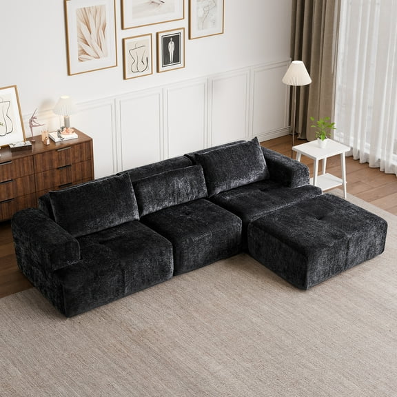 GEMBED 108" Modular Sectional Sofa Modern L-Shaped Cloud Couch with Deep Seat and Movable Ottoman Boneless Couch for Living Room & Apartment, No Assembly, Black