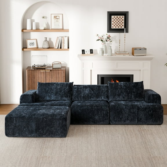 GEMBED 108" Modular Sectional Sofa Modern L-Shaped Cloud Couch with Deep Seat and Movable Ottoman Boneless Couch for Living Room & Apartment, No Assembly, Gray