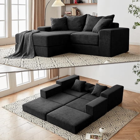 Modular Sectional 3 Seater Loveseat Boneless Couch Modern Sleeper Sofa for Living Room Comfy Cloud Couch with L-Shape Chaise